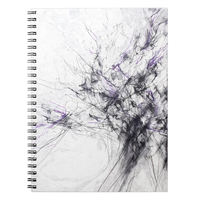 Carnet Noir violet blanc ligne fractale Abstrait (Devant)