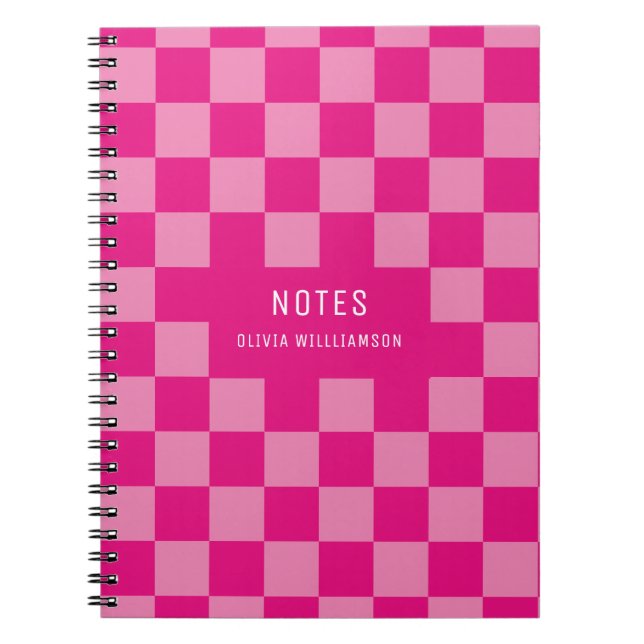 Carnet Nom À damiers rose (Devant)