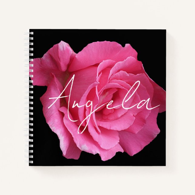 Carnet Nom Angela personnalisable joli rose rose floral (Devant)