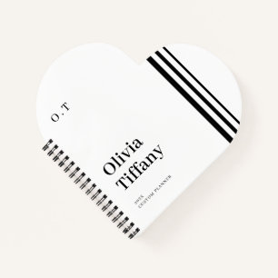 Carnet Nom Année Personnalisé Noir et Blanc Minimaliste