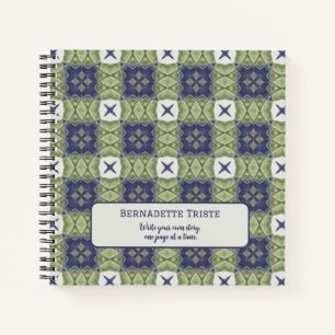 Carnet Nom Aquarelle Carré Abstrait Géométrique Bleu