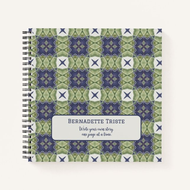 Carnet Nom Aquarelle Carré Abstrait Géométrique Bleu (Devant)