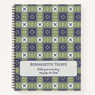 Carnet Nom Aquarelle Carré Abstrait Géométrique Bleu