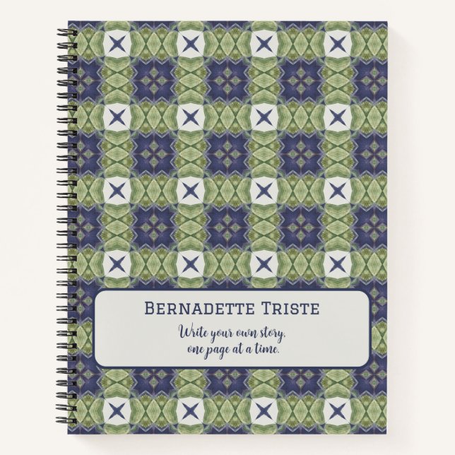 Carnet Nom Aquarelle Carré Abstrait Géométrique Bleu (Devant)