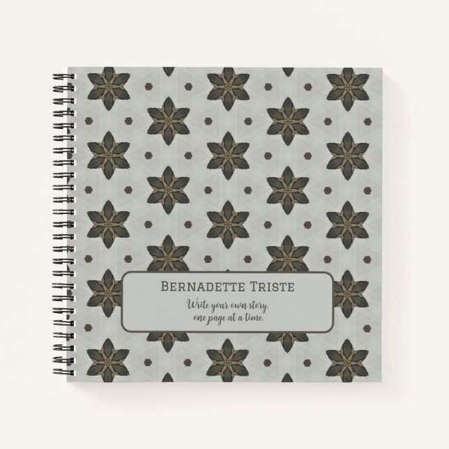 Carnet Nom Aquarelle Géométrique Star Motif Gris Brown (Devant)