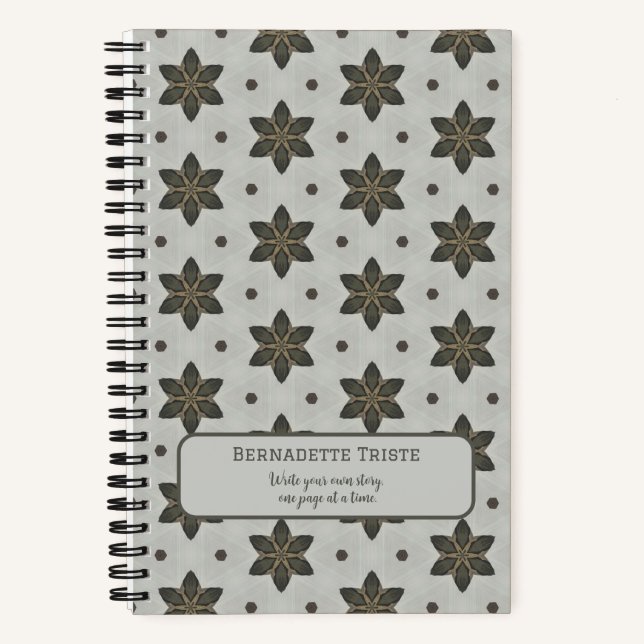 Carnet Nom Aquarelle Géométrique Star Motif Gris Brown (Recto)