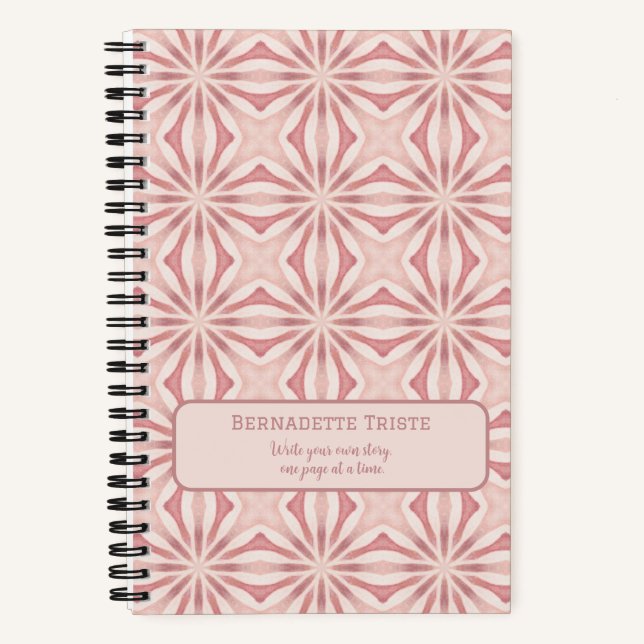 Carnet Nom Blush rose Abstrait Floral Chic Joli Fille (Recto)