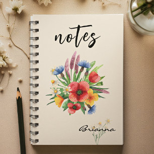 Carnet Nom Bouquet de fleurs aquarelle Bright