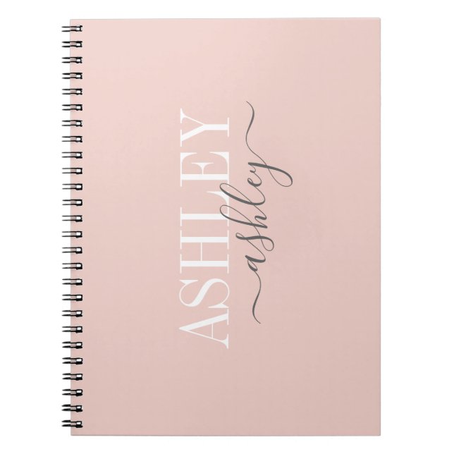 Carnet Nom Chic Monogram Blush rose Grey Élégant (Devant)