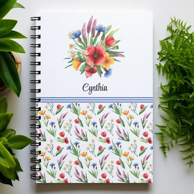 Carnet Nom, Colorée Fleurs sauvages d'aquarelle d'été (Créateur téléchargé)