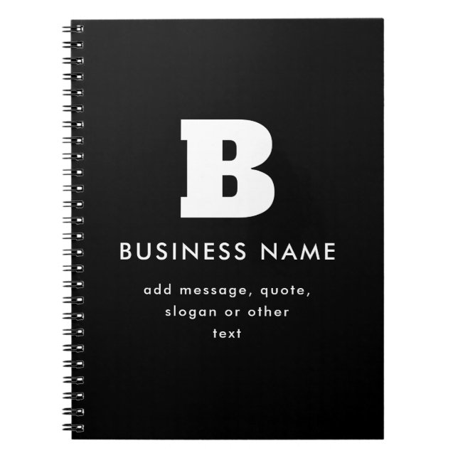 Carnet Nom commercial modifiable et Slogan | Noir & Blanc (Devant)