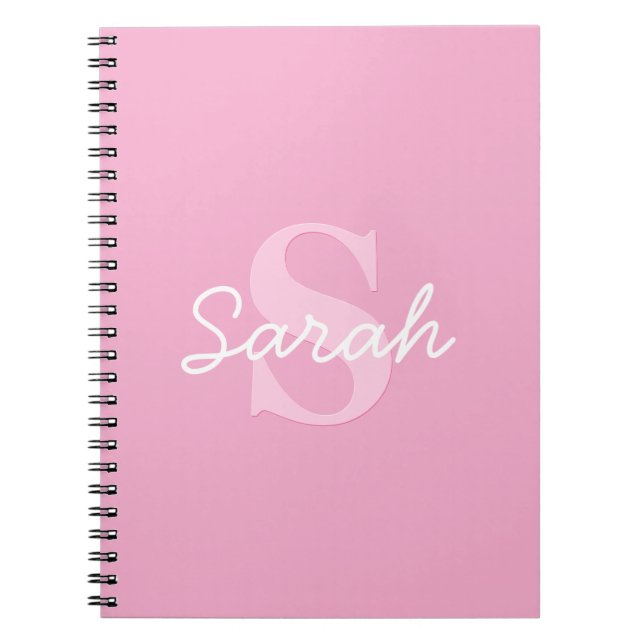 Carnet Nom cursif mignon et monogramme | Rose (Devant)