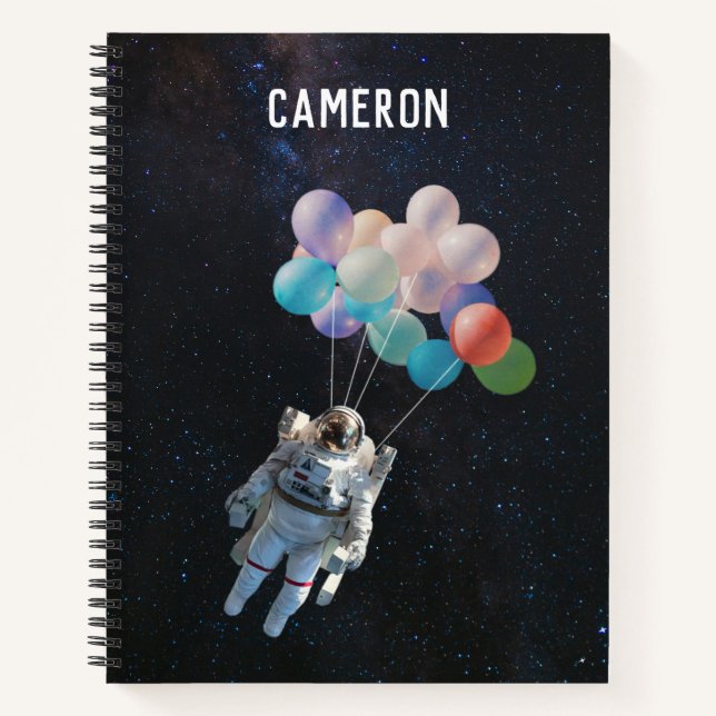 Carnet Nom customisé Astronaut Étoiles et ballons spatiau (Devant)
