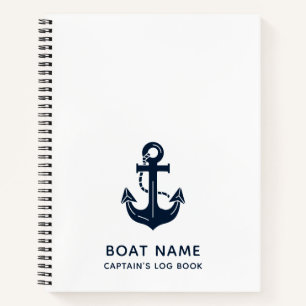 Carnet Nom de bateau bleu marine nautique Ancre