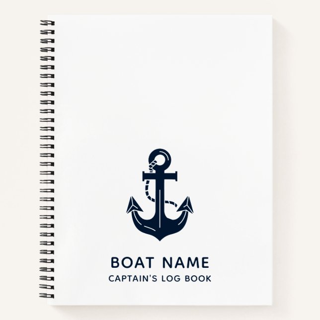 Carnet Nom de bateau bleu marine nautique Ancre (Devant)