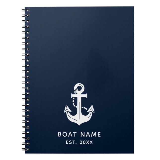 Carnet Nom de bateau bleu marine nautique Ancre (Devant)