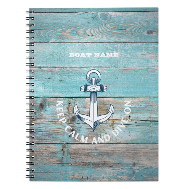 Carnet Nom de bateau nautique Ancre Bois rustique (Devant)