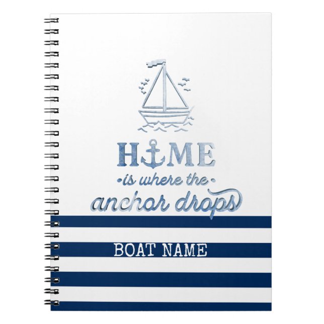 Carnet Nom de bateau nautique, ancre marine bleu foncé ra (Devant)