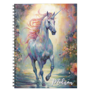 Carnet Nom de calligraphie personnalisée Pastel Unicorn