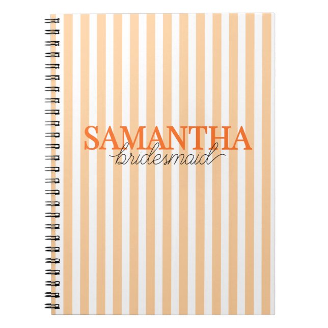 Carnet Nom de demoiselle d'honneur moderne orange rayé éc (Devant)