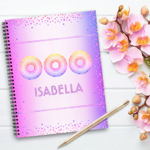 Carnet Nom de doughnuts pailletés ombrés rose jaune viole
