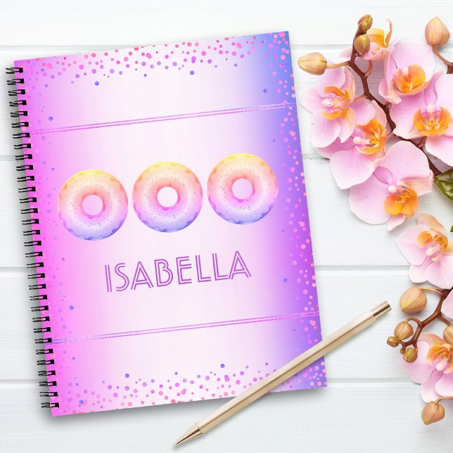 Carnet Nom de doughnuts pailletés ombrés rose jaune viole (Créateur téléchargé)
