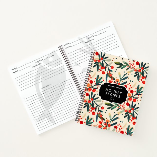 Carnet Nom de famille moderne Holly Berries Recette de va (Intérieur)
