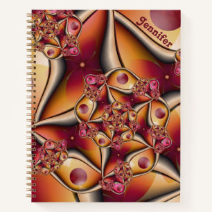 Carnet Nom de fantaisie fractale abstrait coloré rouge or