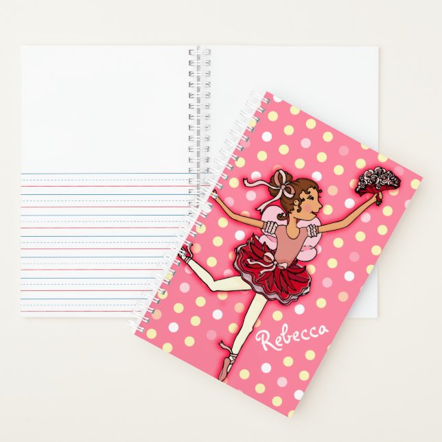 Carnet Nom de fille enfants ballerine rose pois  (À l'intérieur)