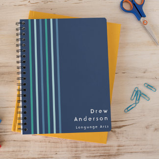 Carnet Nom de garçon rayé bleu vert pour enfants