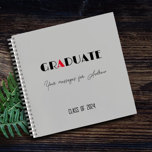 Carnet Nom de graduation de script rouge gris blanc (Créateur téléchargé)