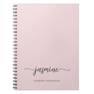 Carnet Nom de jeune fille en monogramme rose pâle minimal