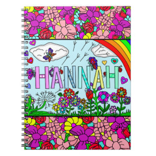 Carnet Nom de la fille Hannah dessiné à la main Fleurs Wh