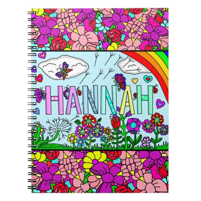 Carnet Nom de la fille Hannah dessiné à la main Fleurs Wh (Devant)