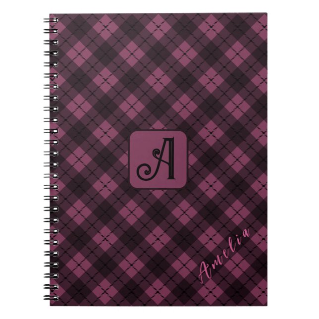 Carnet Nom de la Personnaliser Plaid Noir Violet (Devant)