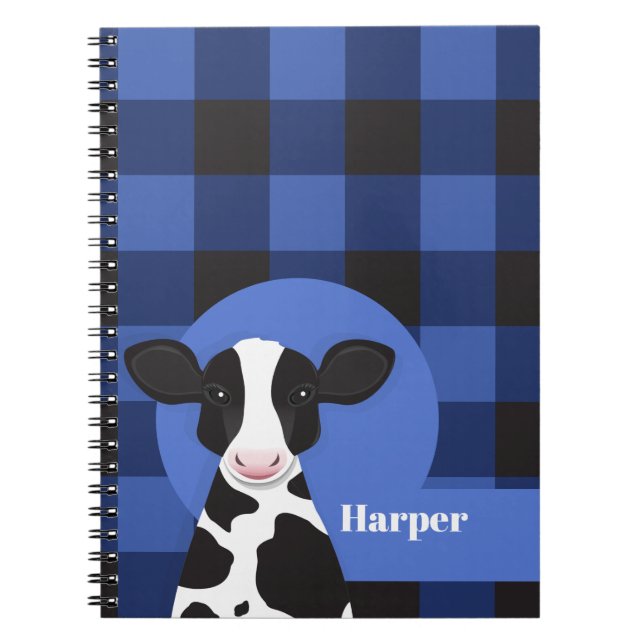 Carnet Nom de la vache Motif animal bleu plaid (Devant)