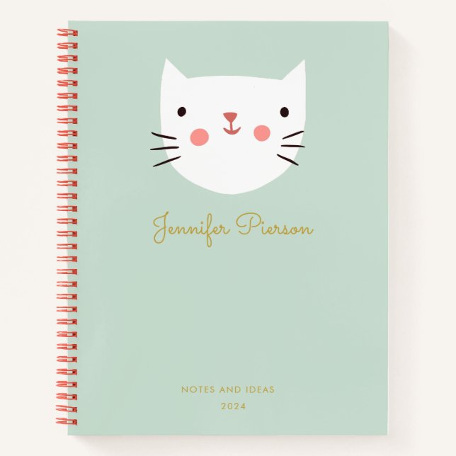 Carnet Nom de l'écriture personnalisée blanche Cute Chat  (Devant)