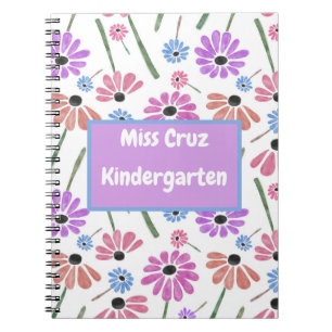 Carnet Nom de l'enseignant floral/Couleur vive 