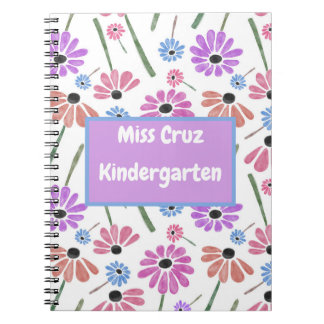 Carnet Nom de l'enseignant floral/Couleur vive
