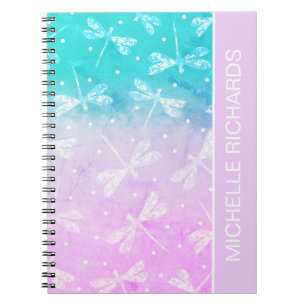Carnet Nom de libellules d'aqua rose vif moderne