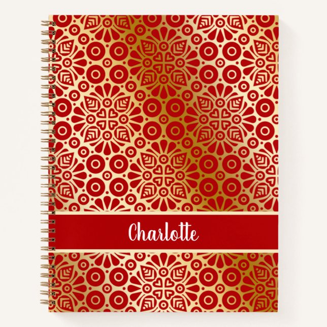 Carnet Nom de luxe en écriture or rouge (Devant)