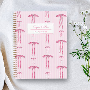 Carnet Nom de monogramme à nœud rose Coquette Girl
