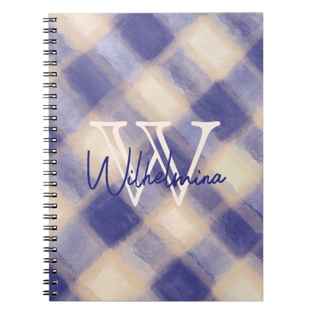Carnet Nom de monogramme bleu marine crème en vichy tarta (Devant)