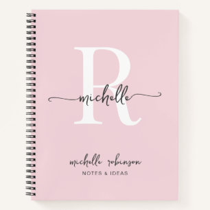 Carnet Nom de monogramme chic rose poudré élégant féminin