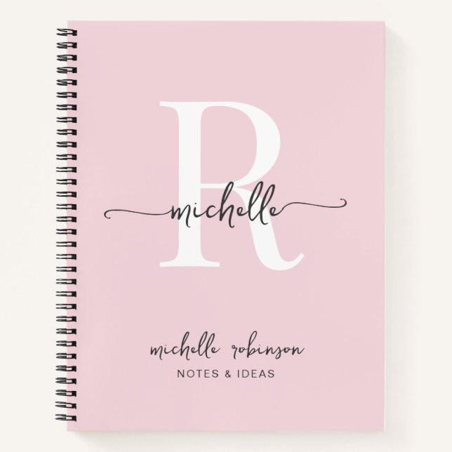 Carnet Nom de monogramme chic rose poudré élégant féminin (Devant)
