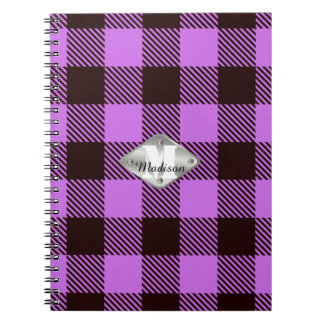 Carnet Nom de monogramme de script métallisé à tartan noi