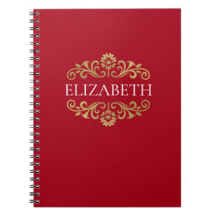 Carnet Nom de monogramme élégant Rouge