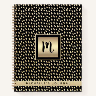 Carnet Nom de monogramme feuille d'or noir script moderne