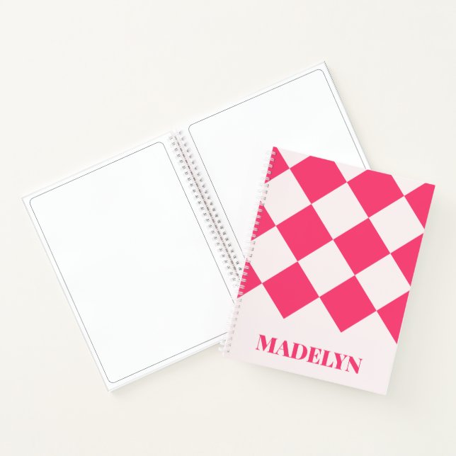 Carnet Nom de monogramme personnalisé rose et blanc Géomé (Intérieur)