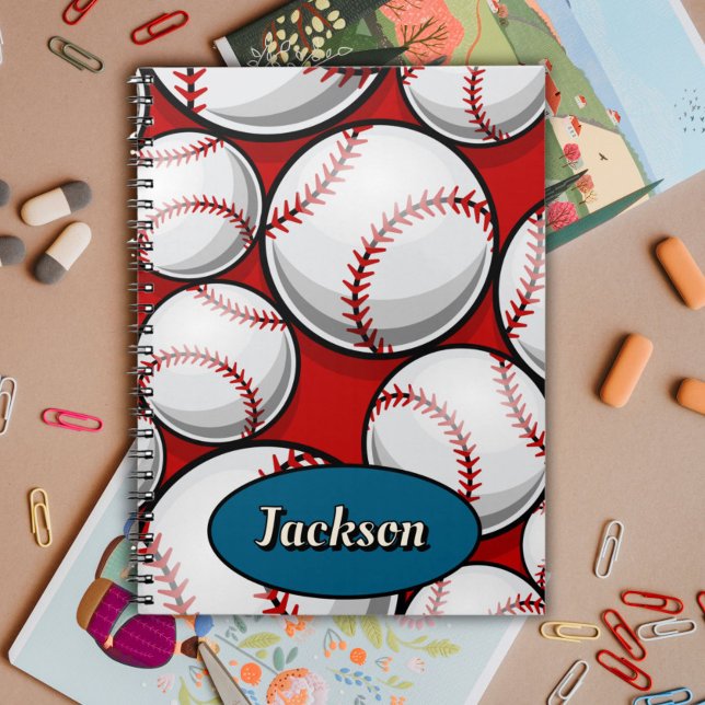 Carnet nom de motif de baseball rouge et bleu  (Créateur téléchargé)